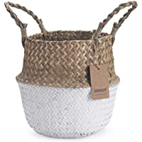 DOKOT Cesta Mimbre Decoracion Naturales Cesta para Plantas Almacenaje Macetas Seagrass (32 x 28 cm- Blanco)